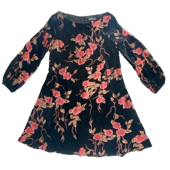 JESSICA HOWARD Black Velvet Burnout Floral Balloon Sleeve Dress 90s Y2K 12 - Picture 3 of 16